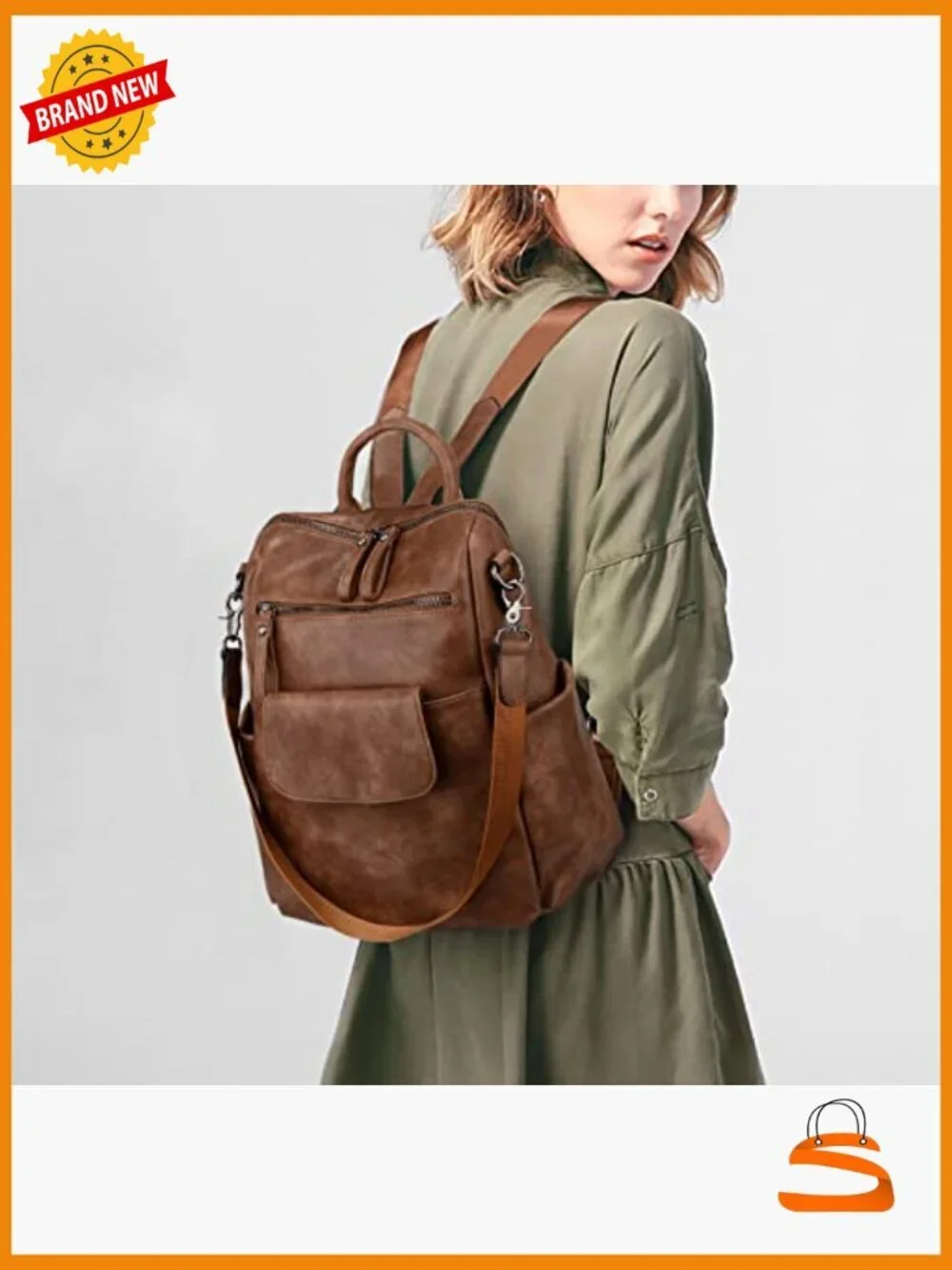 PU Washed Leather 3-Way Backpack Purse Large Capacity Rucksack